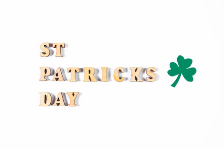 Happy St. Patrick's Day concept. Clover shamrock on a white background. Place for text.の写真素材