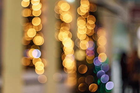 Sparkling bokeh, defocus lights. Festive Christmas background.の写真素材
