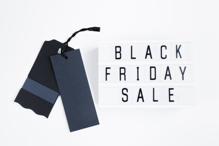 Black Friday sale concept. Label and lightbox on white background.の写真素材