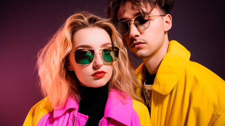 Studio shot of a fashionable couple. Generative AIの素材