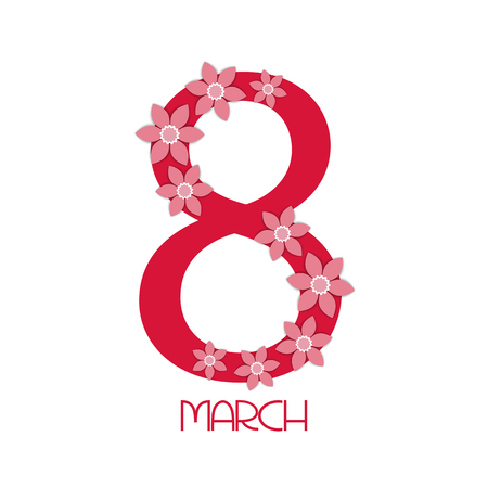 Greeting card from March 8, International Women's Day. Volumetric red flowers on a light background. For postcards, posters.Vector illustration.のイラスト素材