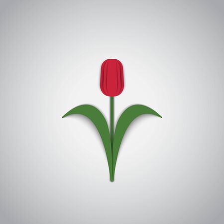 Red spring tulip flower on a light background.Paper style.Vector illustration.のイラスト素材