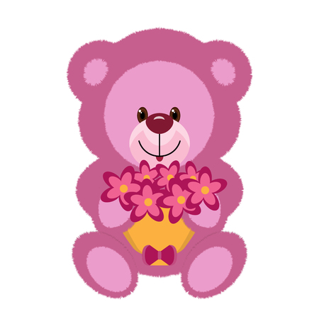 A pink teddy bear toy is holding a bouquet of flowers.
For a greeting card.
Vector illustrationのイラスト素材