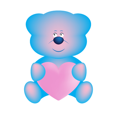 Cute blue bear with a pink heart .For the design of the greeting card.Vector illustrationのイラスト素材