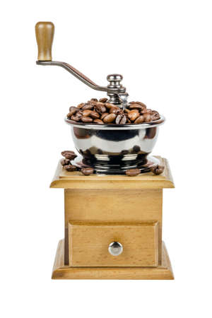 Vintage coffee mill isolated on white backgroundの写真素材