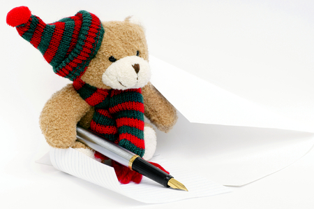 Teddy bear who likes to writeの写真素材