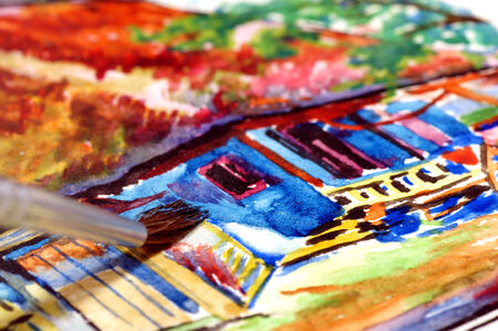 Picture of house painted watercolors の写真素材