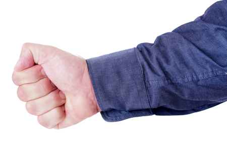 Hand of a man given a fist isolated on white background.の写真素材