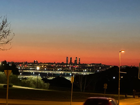 Sunset over the city of kyiv, Ukraine, in the evening.の写真素材