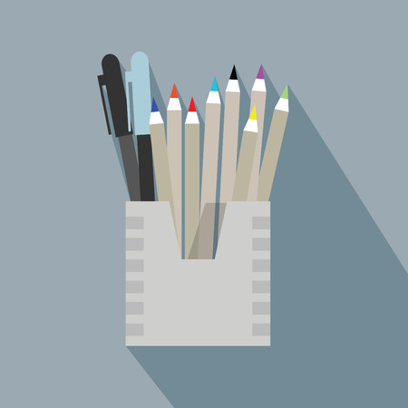 Pencil holder and organizer box icon with long shadowのイラスト素材