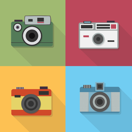 Vintage photo camera icon set - Flat modern design with long shadowのイラスト素材