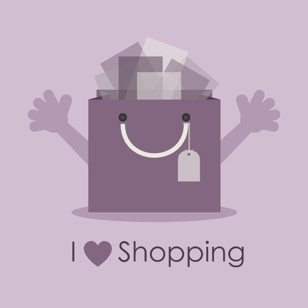 I love shopping, cute smily gift bag with open handsのイラスト素材