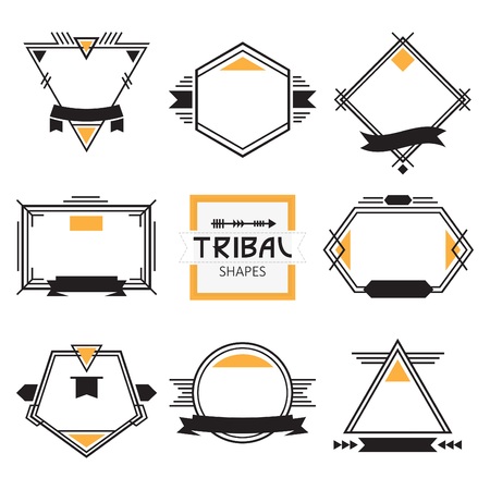 Assorted modern tribal out line shapes, labels and emblems setのイラスト素材