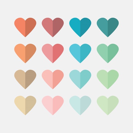 colorful flat hearts icons set on off white backgroundのイラスト素材