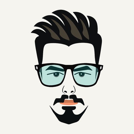 Goatee beard young hipster male with highlighted hair and blue lenses glassesのイラスト素材