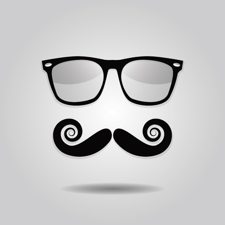 Hipster mustache and sunglasses icons on gray gradient backgroundのイラスト素材