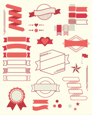 Set of red design element banners, ribbons and emblemsのイラスト素材