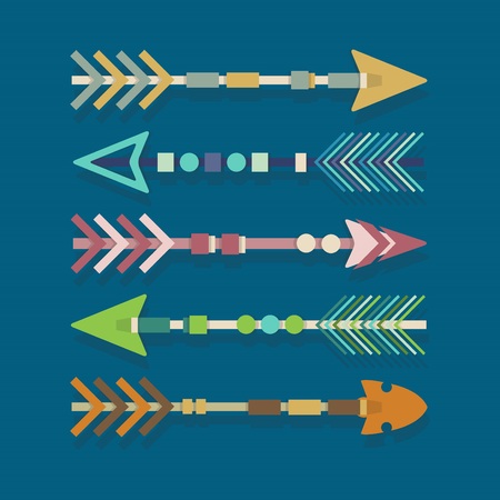 Abstract colorful tribal arrows set on blue backgroundのイラスト素材