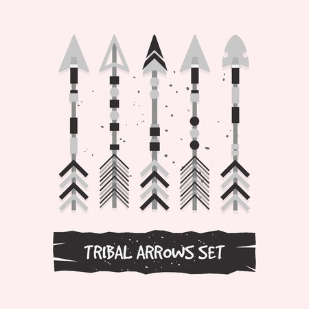Abstract gray tribal arrows set on pink backgroundのイラスト素材