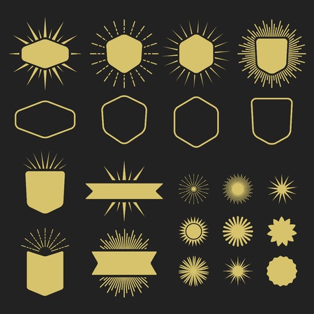 Golden set of design elements on black backgroundのイラスト素材