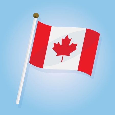 Abstract tilted Canada flag icon on blue gradient backgroundのイラスト素材