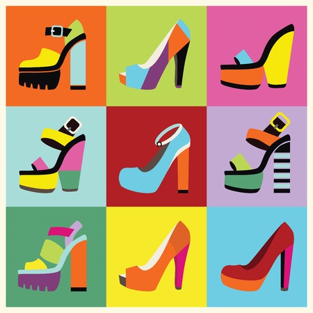 Retro pop-art women platform high heels posterのイラスト素材