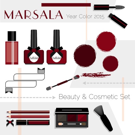 Marsala color Beauty  Cosmetic icons setのイラスト素材