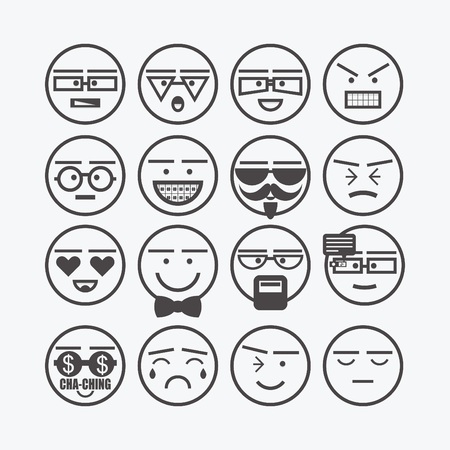Cute line emoticons set - Conceptual round character faces icons for designsのイラスト素材