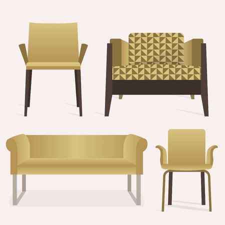 Modern style yellow sofa and arm chair furniture setのイラスト素材