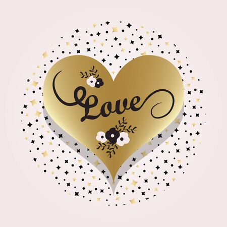Golden heart symbol and love icon on circle star pattern backgroundのイラスト素材