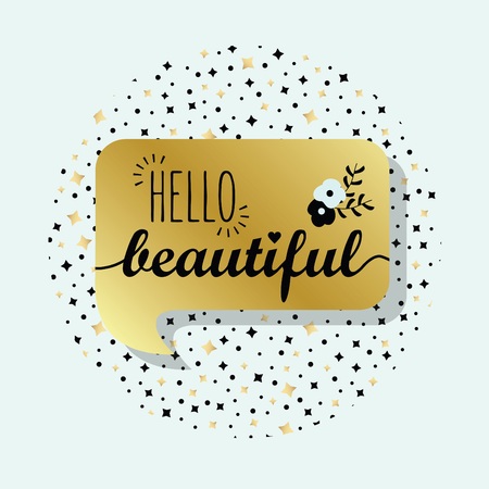Golden speech bubble with Hello Beautiful message on circle star pattern backgroundのイラスト素材