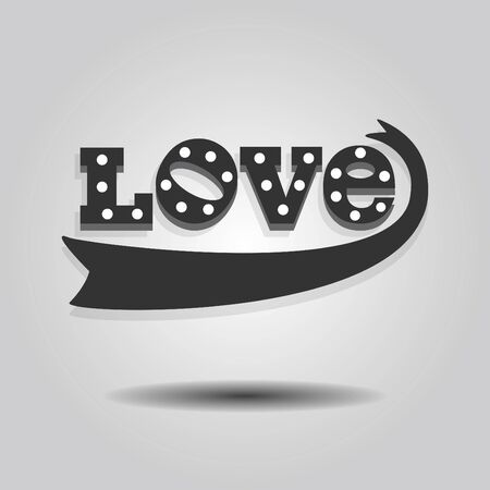 Abstract word LOVE and a ribbon with drop shadow on gray gradient backgroundのイラスト素材