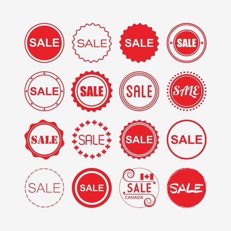 Red retail and shopping SALE tags icons set on off white backgroundのイラスト素材