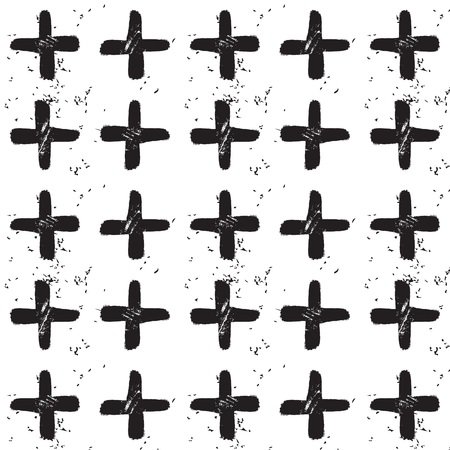 Modern and trendy abstract black hand drawn plus sign texture pattern on white background
