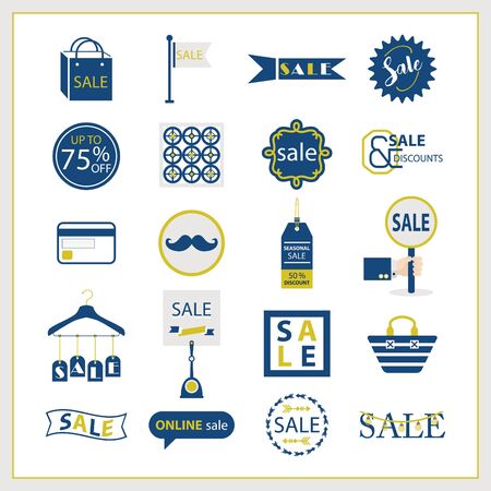 Blue and golden SALE and shopping icons setのイラスト素材