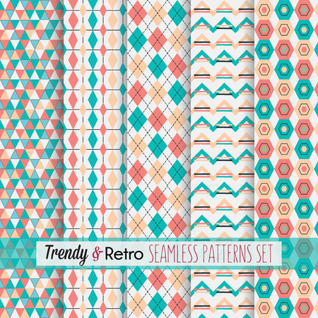 Set of five red and teal trendy, modern and retro patternsのイラスト素材