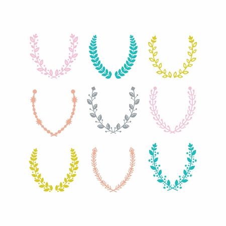 Colorful leaves pattern laurel wreath set on white backgroundのイラスト素材
