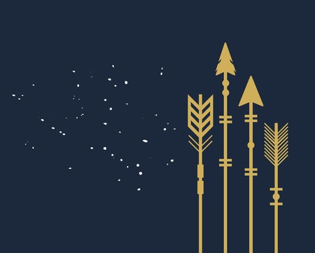 Abstract trendy closeup golden cut tribal arrows card on dark blue backgroundのイラスト素材