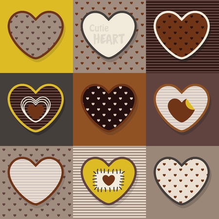 Brown, khaki and yellow  cute hearts pattern setのイラスト素材
