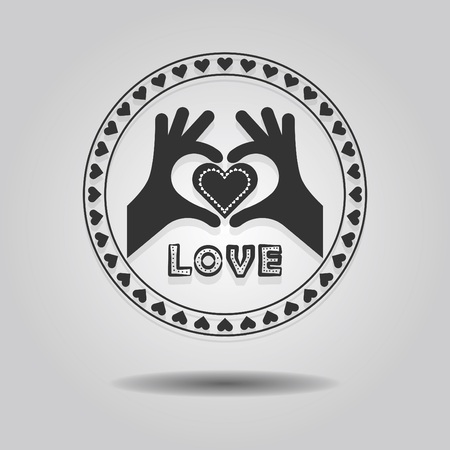 Abstract hands showing heart symbol circle emblem on gray gradient backgroundのイラスト素材