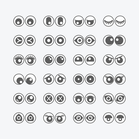 Cute assorted cartoon circle eyeballs emoji icons set on light gray backgroundのイラスト素材