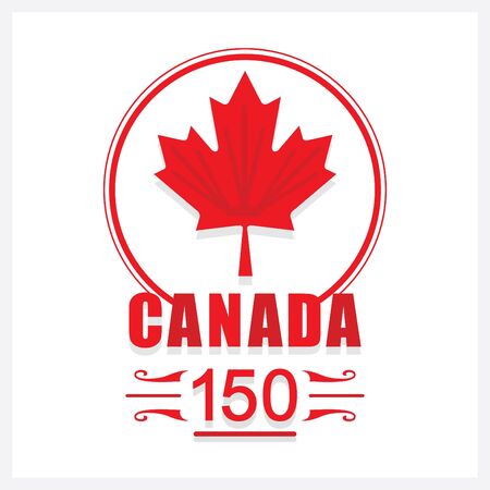 Red Canada 150 maple leaf emblem icon on white backgroundのイラスト素材