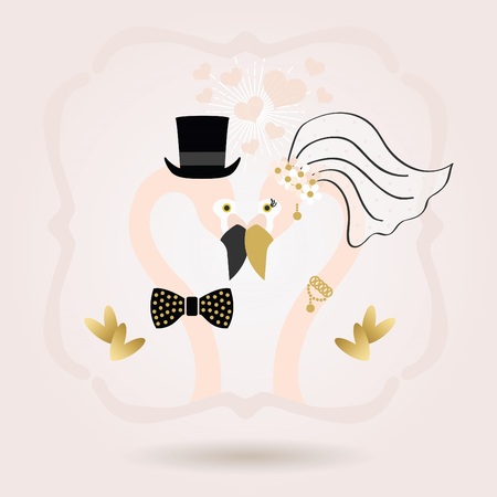 Flamingo bride and groom icon.のイラスト素材