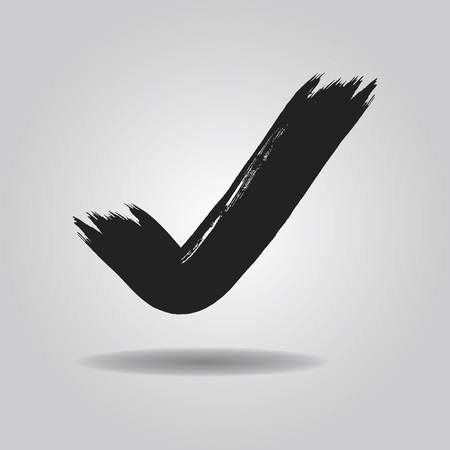 Black ink abstract brushed check mark icon with dropped shadow on gray gradient backgroundのイラスト素材