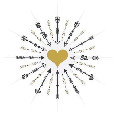 Black and golden circle targeting arrows and heart icon on white backgroundのイラスト素材