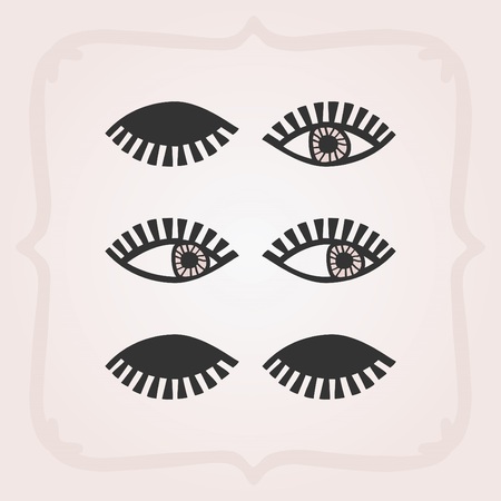 Black abstract feminine eyes set with no faces icons on pink gradient backgroundのイラスト素材