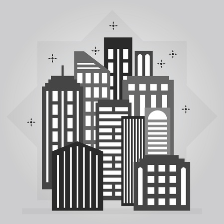 Black and gray night downtown city skyline set icon design element on gray backgroundのイラスト素材