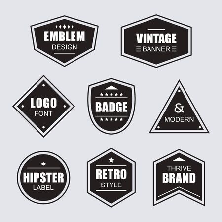 Black different shapes retro and vintage labels and badges icons banners set on gray backgroundのイラスト素材