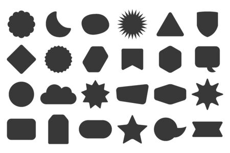 Black silhouette and isolated random shapes empty stickers and labels icons set on white backgroundのイラスト素材