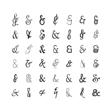 Black modern and trendy thin line stylized and isolated ampersand icons set on white backgroundのイラスト素材